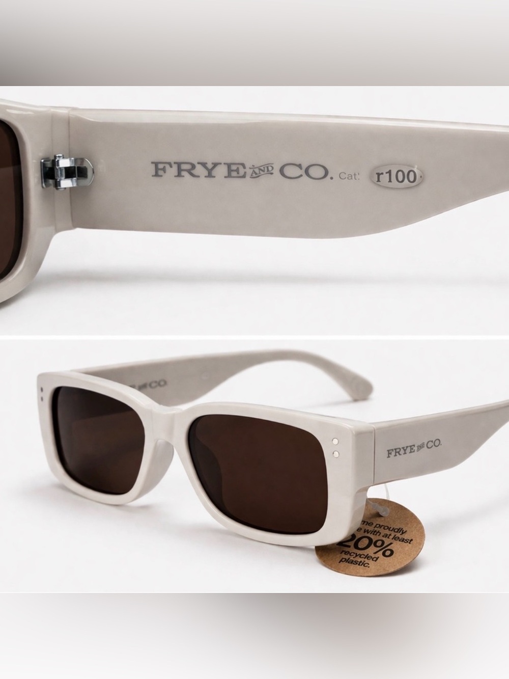 NWT FRYE AND CO. Off-White Frame Brown Lens Rectangular Sunglasses
